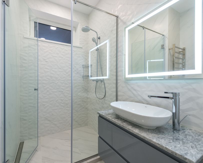 Modern glass walk-in shower installation